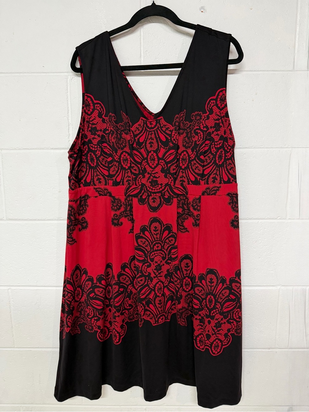 Soma Red and Black V-Neck Sleeveless Lace-Pattern Dress